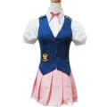 <robe maid ecoliere japonaise uniforme> ENSEMBLE UNIFORME BLEU ROSE